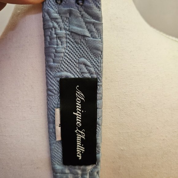 Wonderful MONIQUE LHUILLIER Light Blue Silk Brocade Beaded Formal Dress 4 XS S - Picture 12 of 14